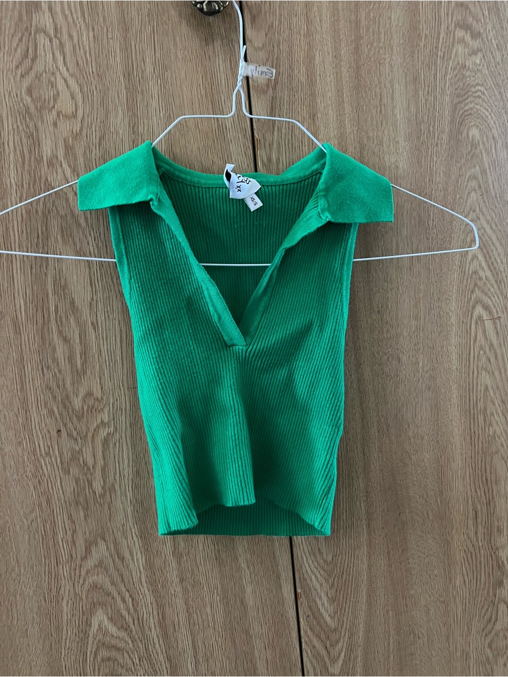 Princess Polly Green Ribbed Collared V-Neck Tank
